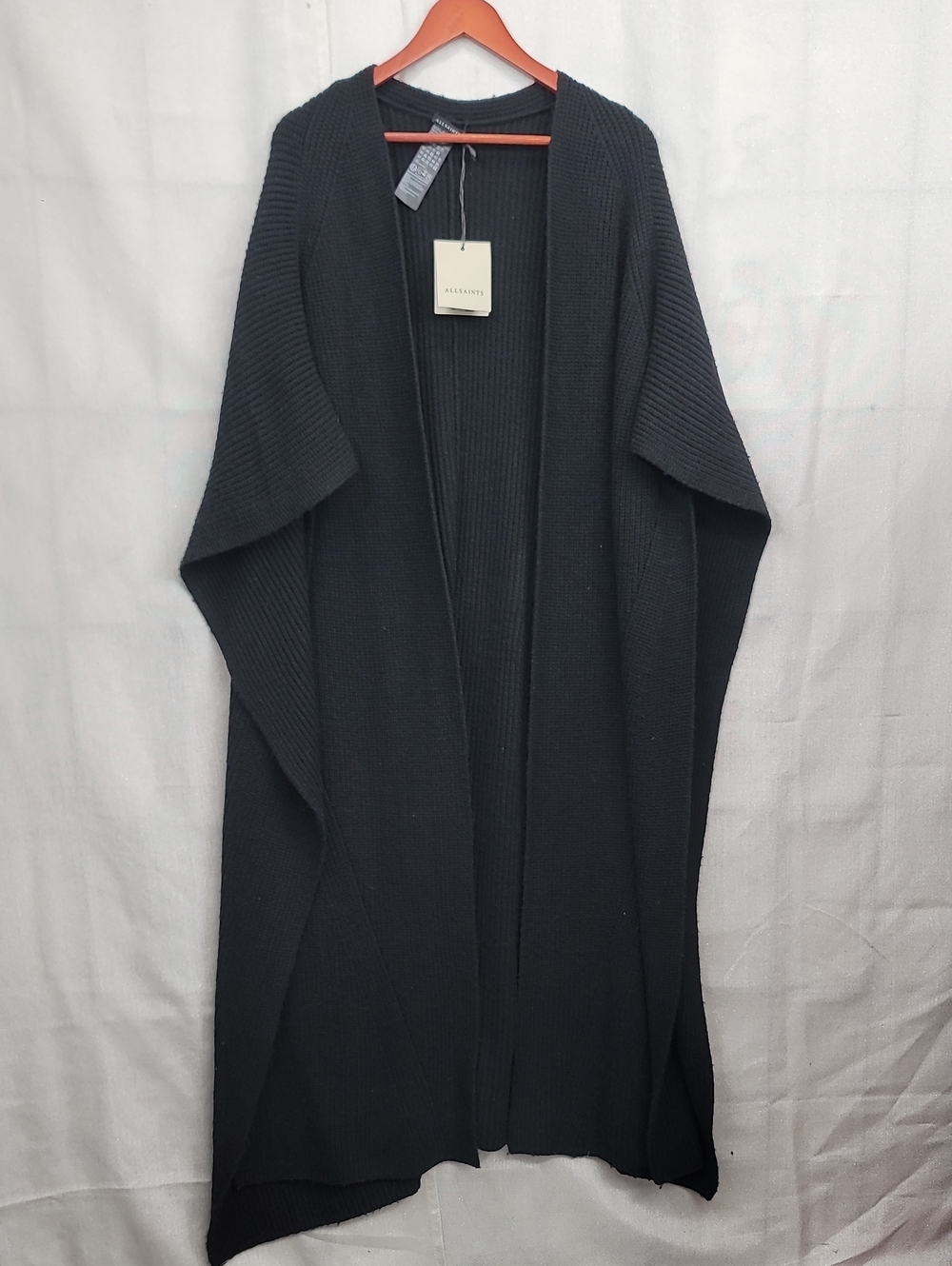 All Saints Farren Maxi Length Ribbed Ruana Scarf OS - Picture 2 of 15